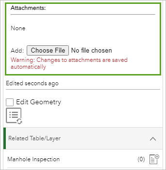 Attachments section of widget Attachments section of widget